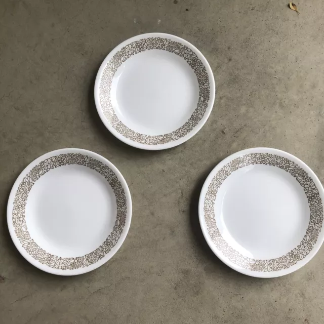 SET OF 3 Corelle Corning WOODLAND BROWN 6-3/4" Bread Dessert Plates