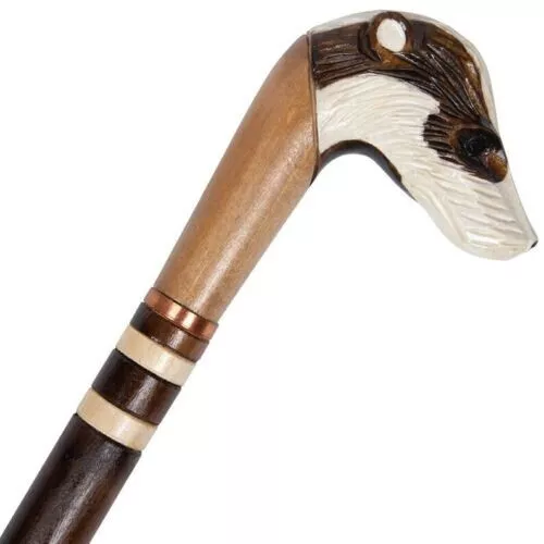 Support pewter dog head Cane Walking Cane Handmade Carved Wooden Stick 3