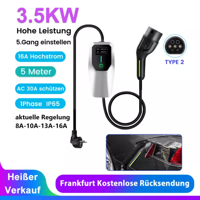 3.5KW EV Ladegerät Mobile Wallbox 16A Type 2 Ladestation Elektroauto Charger 5m