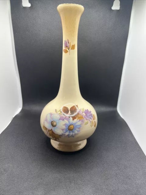 Vintage Royal Haeger Pottery Vase Genie long neck Blue Floral Retro 7 1/4" tall