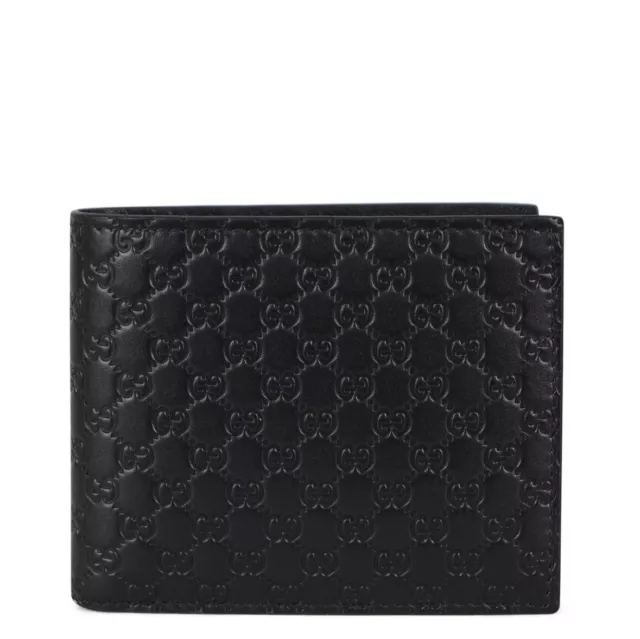 New Gucci Authentic Black Bifold Micro Guccissima Mens Wallet 3