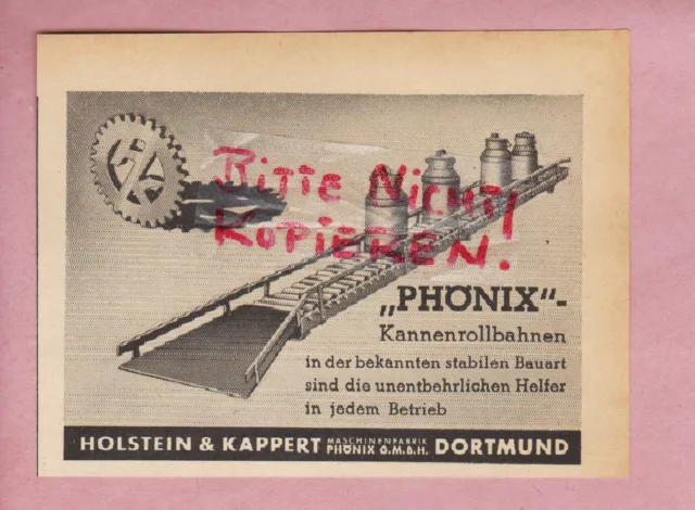 DORTMUND, Werbung 1950, Holstein & Kappert Maschinen-Fabrik Phönix GmbH Milchfla