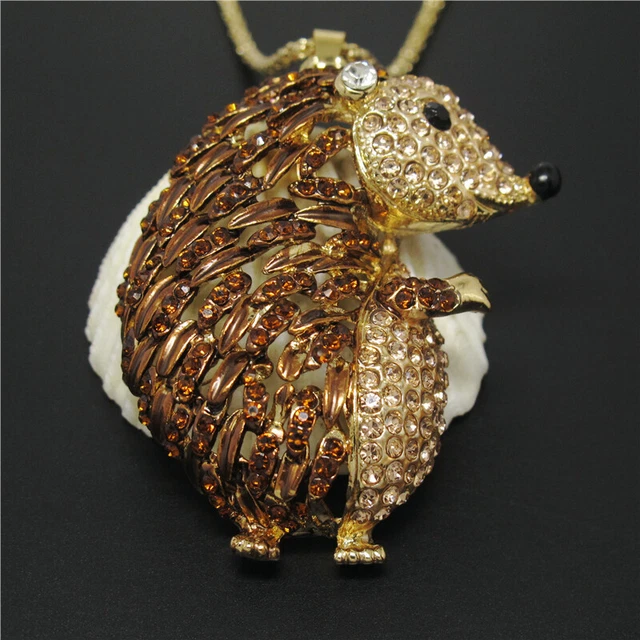 New Brown Bling Cute Hedgehog Crystal Holiday gifts  Pendant Women Necklace
