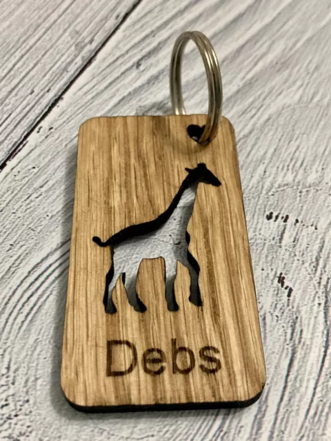 Personalised Giraffe Keyrings, Engraved Wooden Keyring, Giraffe Gift