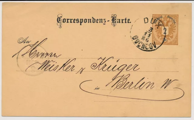 Österreich 1886 2kr Karte von DUX/DUCHOV (B) nach BERLIN. Schön!