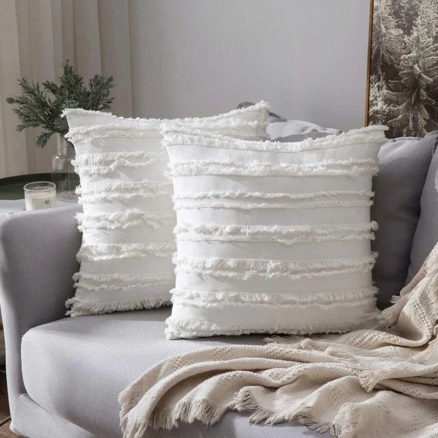 Bianco Copri cuscini Boho Lino Cuscini da divano  Soggiorno