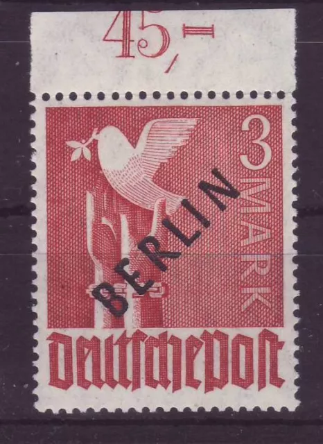 Berlin, "3 DM Schwarzaufdruck", postfrisch, Oberrand ndgz., geprüft, Mi.-Nr. 19