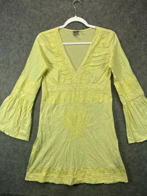 Very J Tunic Shirt Womens Large Yellow Asian Design To Long Bell Sleeve Casual