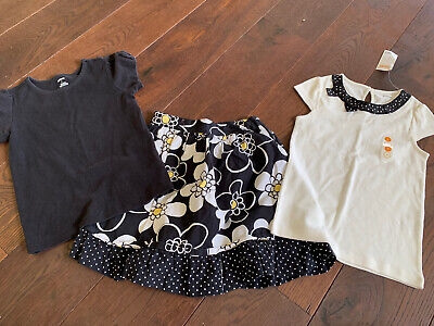 Gymboree 7 8 Nwt Ribbon Top Black Shirt Floral Polka Dot Bee Skirt Set Lot