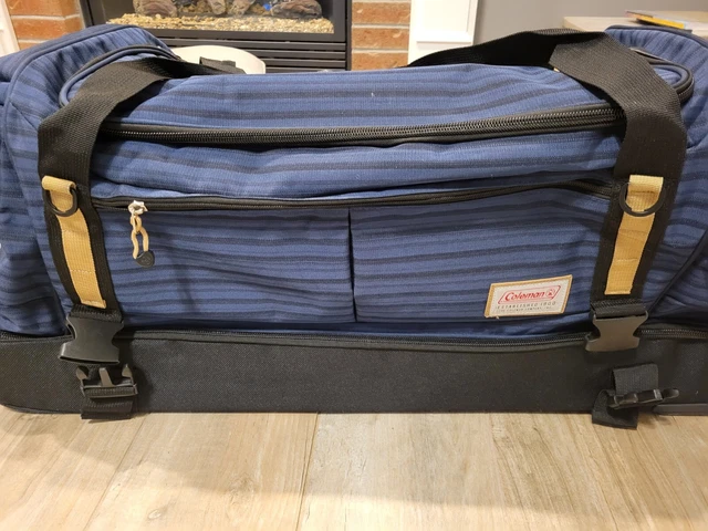 Two, large rolling duffel bag wheels.