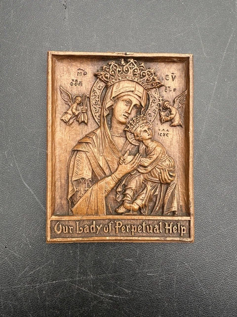 VINTAGE OUR LADY OF PERPETUAL HELP - Catholic Barwood wall plaque ...