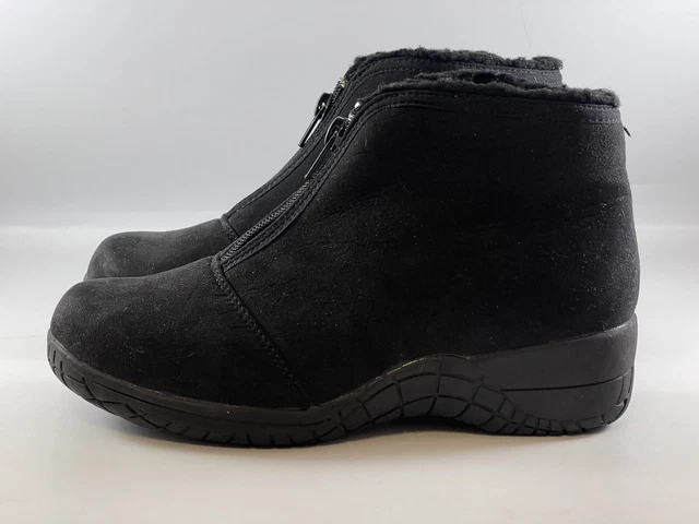 Basic Editions Reba Women's Faux Suede Front Zip Ankle Boots Size 5 Wide Black