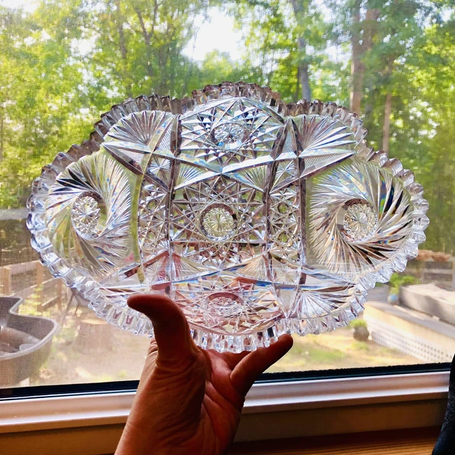 9.75” ABP CUT glass Krantz Berne Fruit Oblong orange bowl American Brilliant