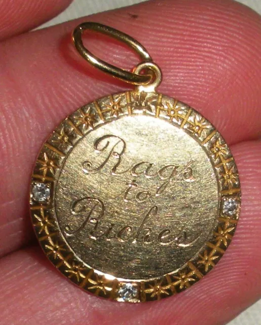 VINTAGE 10K GOLD & DIAMOND "RAGS TO RICHES" CHARM PENDANT tuvi