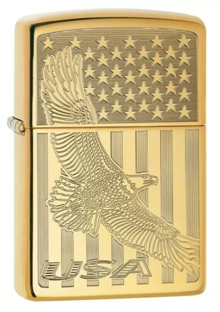 Zippo 0046, Flying Eagle-Flag Americana, Pipe (PL) Insert HP Brass Lighter