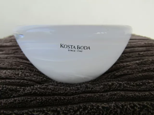 Kosta Boda Art White Swirl Heavy Glass Bowl Candle Holder Scandinavian Rare