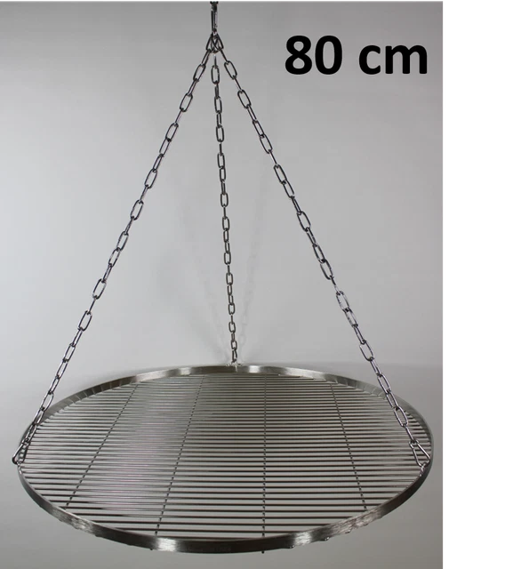Grillrost 30 Cm Aus Edelstahl 304 – Für Schwenkgrill & Dreibein, Mit Reling & Seil, Korrosionsbeständig, 0,7 Kg