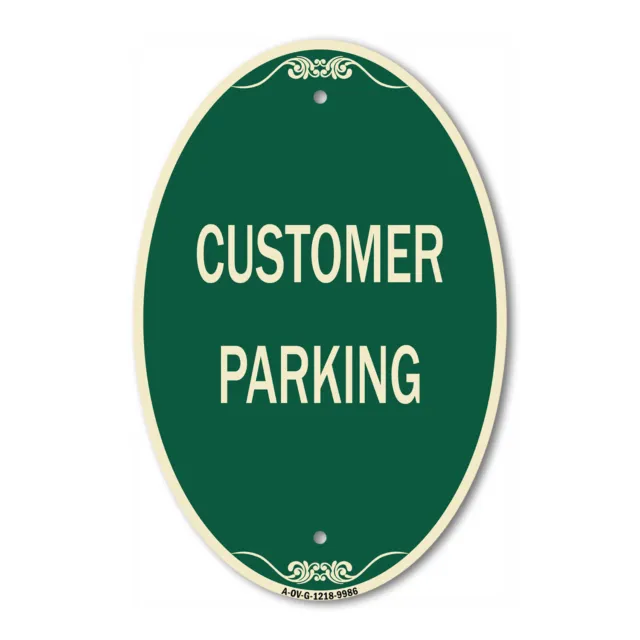 Designer Series Oval Sign - Customer Parking | Green & Tan Heavy-Gauge Aluminum