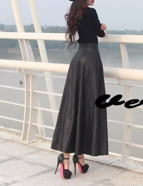 Gonna Lunga Donna Simi Pelle - Woman Maxi Skirt PU Leather  -  130016