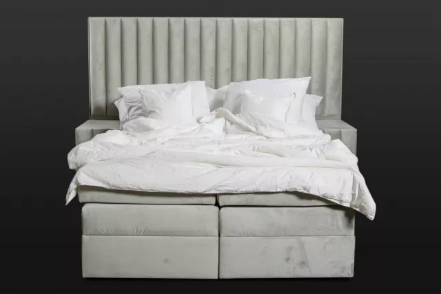 Chambre à Coucher Set Lit Table de Chevet 3 Pièces Design Moderne Luxe Lits Gris