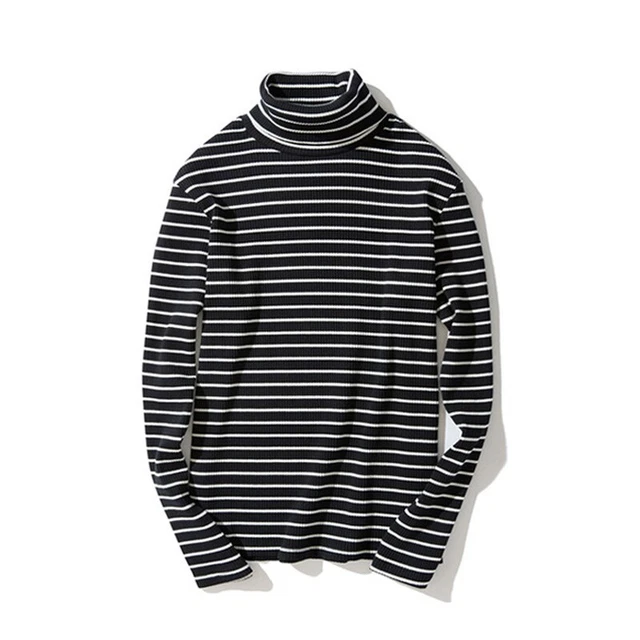1 Top/Camicia Dolcevita Top a Righe Maniche Lunghe Maglione Cotone Camicetta 2
