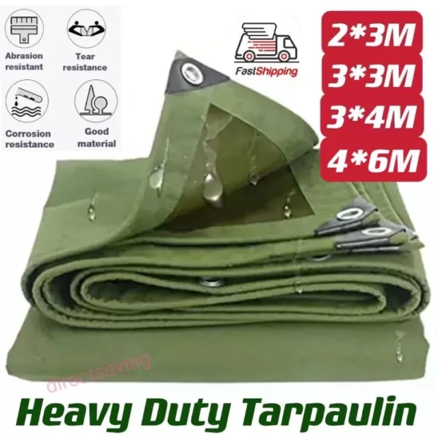 3 Sizes Army Heavy Duty Waterproof Canvas Tarp Tarpaulin Sun Blocked Dustproof