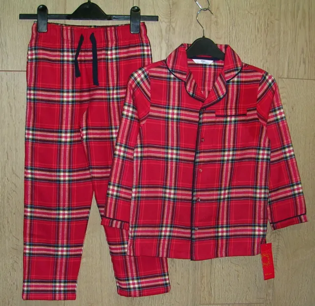 bnwot MARKS & SPENCER Girls Red Tartan Brushed Cotton Pyjamas Age 9-10 140cm NEW