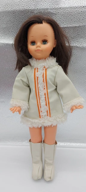 1970s Regal Toys Canada Doll Brunette Faux Leather Sheepskin Coat And Boots