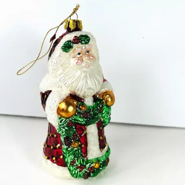 Vtg 7" Brass Key Glass Christmas Holiday Ornament Santa Garland Hand Crafted