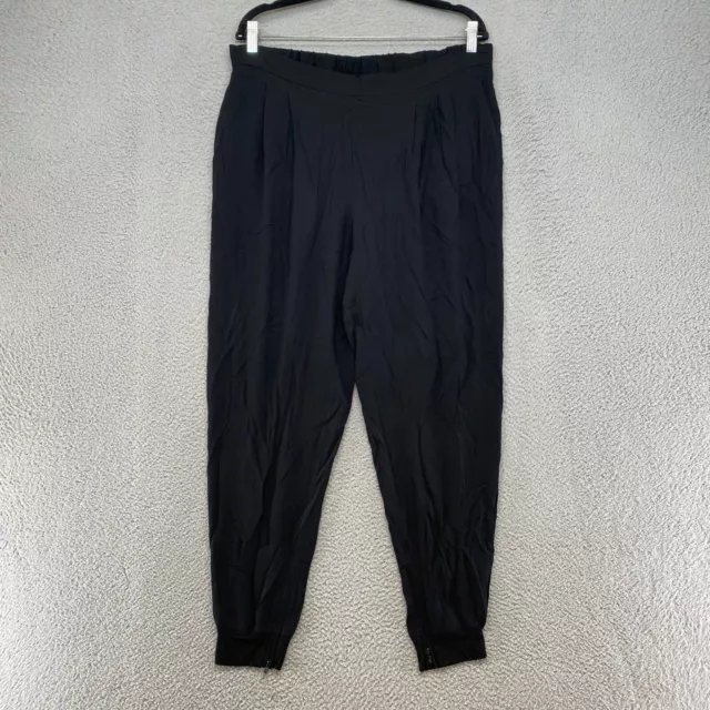 Eileen Fisher Pants Womens PL Large Petite Silk Black Ankle Zip Pull On Black