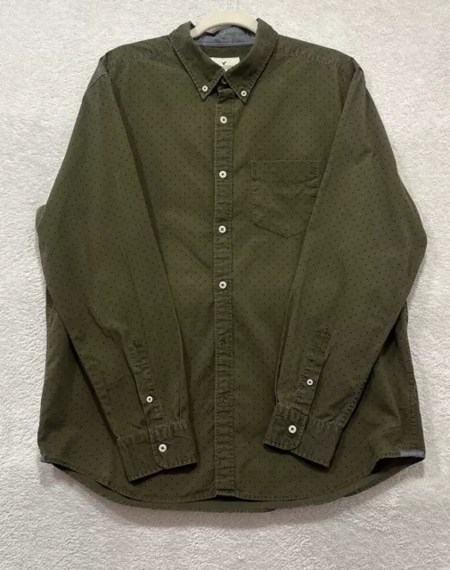 American Eagle Mens Soft Classic Fit LS Button Up Green Dotted Dress Shirt XL