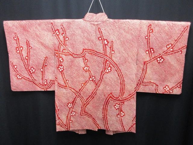 7653J2 Silk Vintage Japanese Kimono Haori Jacket Full Shibori Ume Branch