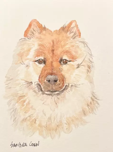 Finnish Spitz  Original Watercolor Painting by Sandra Coen Standing dog