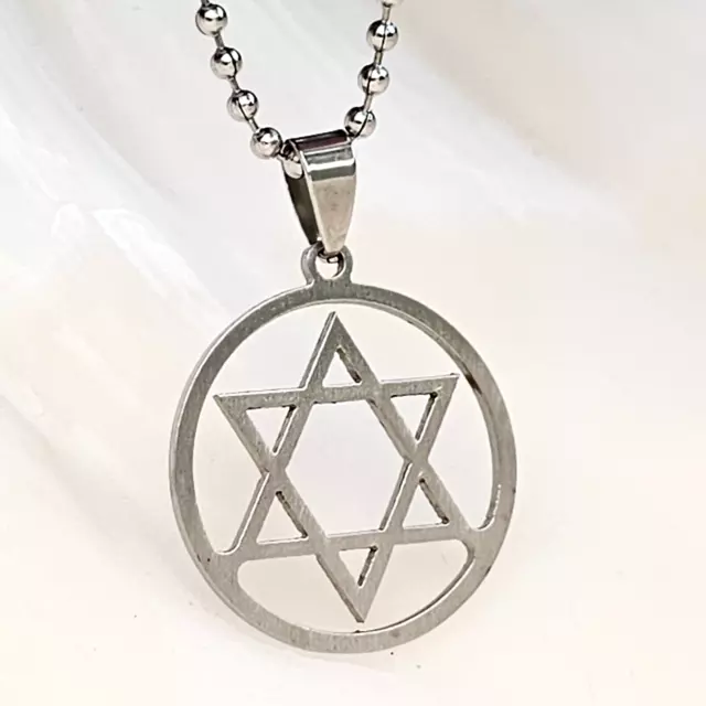 Star Of David Necklace Steel Pendant Hexagram Zionist Kabballah Witch 20" Chain