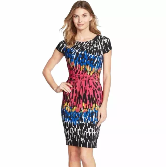 Ellen Tracy Dress Multicolor Midi Faux Wrap Dress Size 10 Lined