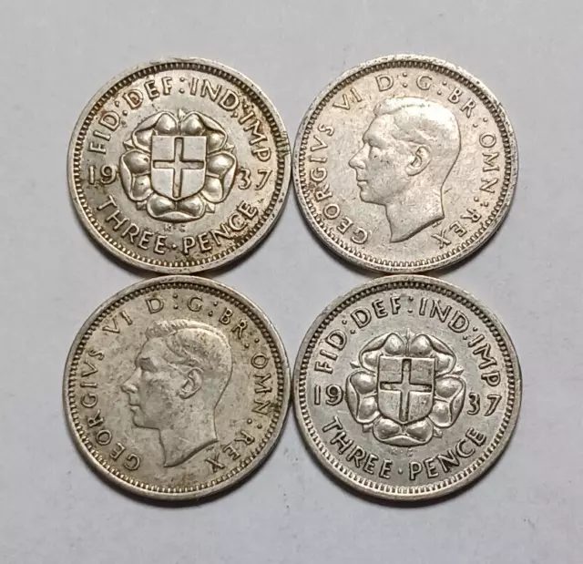 1x 1937 Great Britain Silver 3 Pence Coin - Historic British Threepence - KGVI