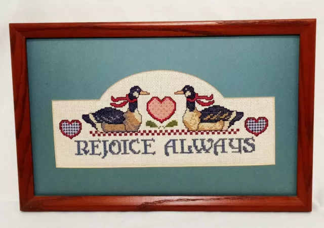 Rejoice Always Geese Picture Finished Handmade Cross Stitch 10" Country  Birds