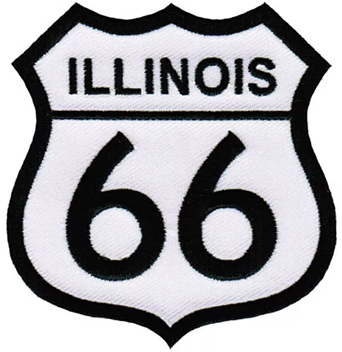 ILLINOIS ROUTE 66 EMBROIDERED PATCH - IRON-ON APPLIQUE Highway Road Sign Biker