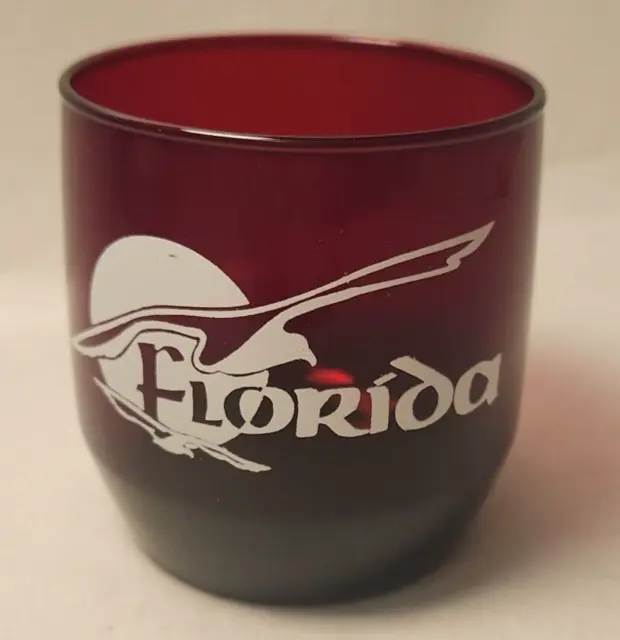FLORIDA 1950’s Ruby Red with Bird Souvenir Glass Vintage
