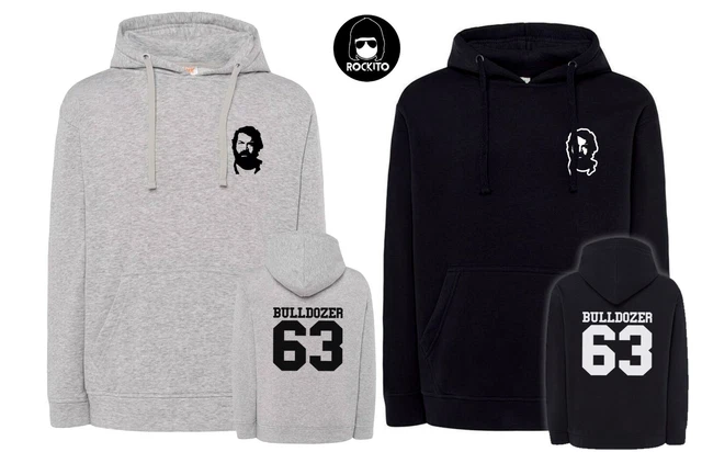 Felpa BUD SPENCER nera o grigia bulldozer 63 film cult legend con cappuccio