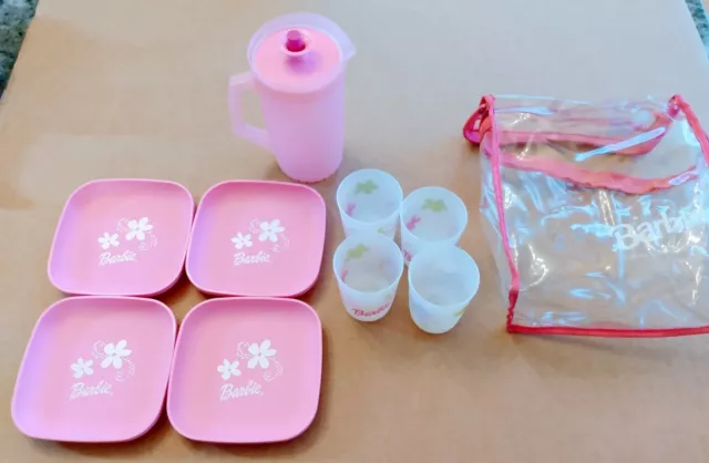 Tupperware Toys Barbie 10 Piece Set Pink Clear VTG Cups Cake Plates