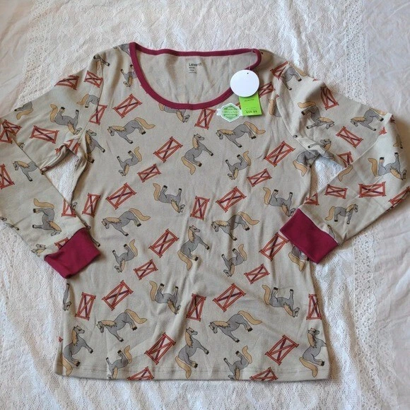 Leveret Organic Cotton Horse Print Pajama Top Size Large NWT