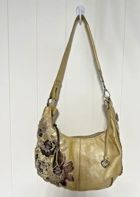 Brighton Masterpiece Collection Fabiola Shoulder Bag Dancing Flowers Leather