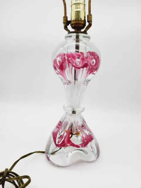 Gibson Or St. Clair Style Paperweight Floral Art Glass Lamp Pink ...REWIRED