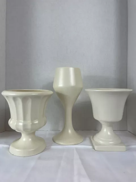 Vtg MCM Haeger Pottery Chalice Planter Vase Ivory Lot 3 Cottagecore Farmhouse
