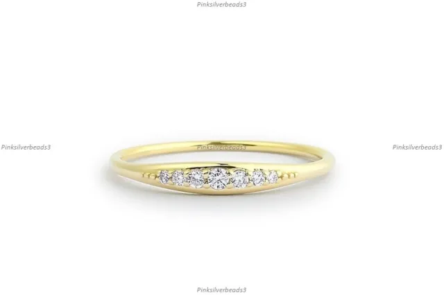 0.11 Ct Diamond Tapered Jewelry Art Deco Wedding Ring 14k Gold Fine Jewelry