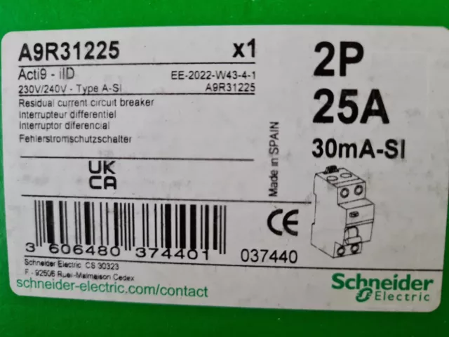 iID  2P 25A 30mA-A-Si  SCHNEIDER  , A9R31225  INTERRUPTEUR DIFFERENTIEL Type ASi