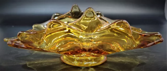 Amber Glass Yellow Double Crimp Folded Footed Low Bowl 8.5" x 5.5"