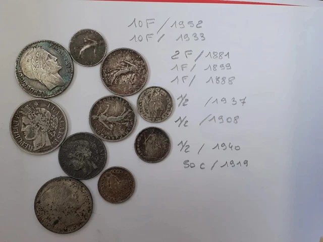 Lot de 10 Pièces Argent Divers FRANCE 2