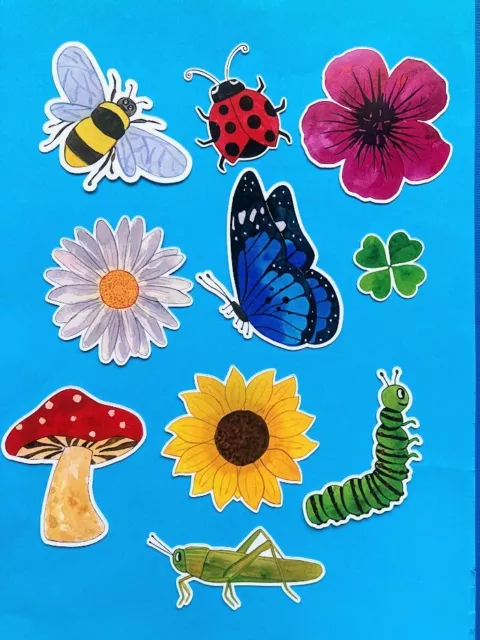 GARDEN FRIENDS - 10 x Die Cuts Toppers Card Making Watercolour Butterfly Bee Bug